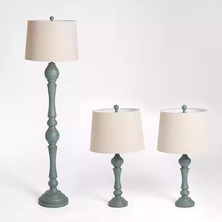 Outlet Green Distressed Set of Three Lamps Table Lamps