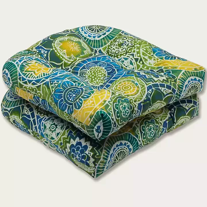 Online Blue Green Lagoon Wicker Chair Cushions, Set of 2 Outdoor Cushions & Pillows