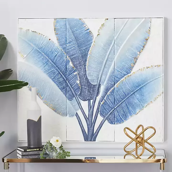 Shop Blue Leaves Coastal Metal Art Print Framed Art