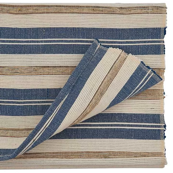 Fashion Blue Long Striped Water Hyacinth Table Runner Table Linens