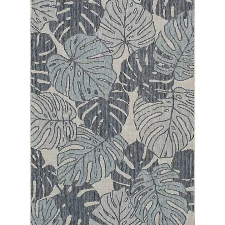 Outlet Blue Malibu Monstera Outdoor Area Rug, 7x9 Outdoor Rugs