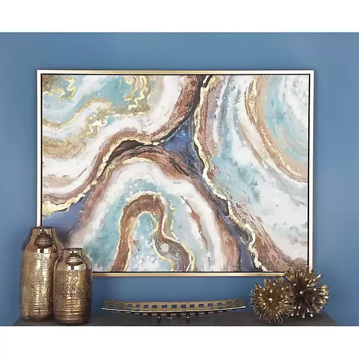 Hot Blue Marbling Agate Framed Canvas Art Print Canvas Art