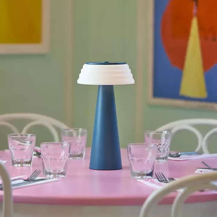 Clearance Metal Cordless Lamp with White Ribbed Shade Outdoor Lighting