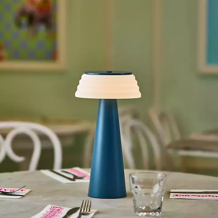 Clearance Metal Cordless Lamp with White Ribbed Shade Outdoor Lighting