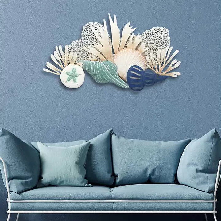 Online Blue Metal Reef and Shell Wall Plaque Wall Plaques