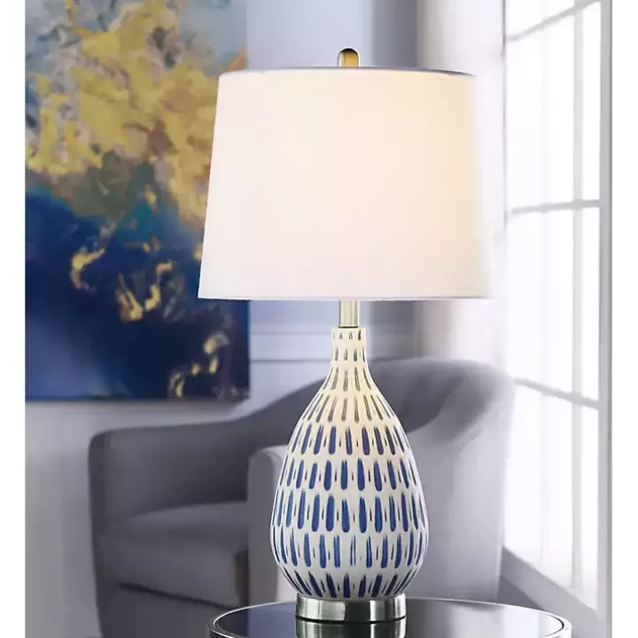 Shop Blue Off-White Ceramic and Steel Table Lamp Table Lamps