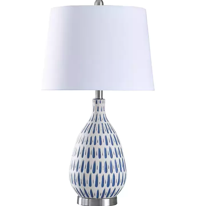 Shop Blue Off-White Ceramic and Steel Table Lamp Table Lamps