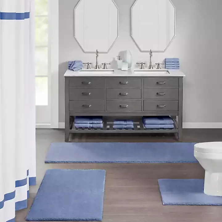 Clearance Blue Plush Microfiber Bath Mat, 20x24 Bathroom Rugs