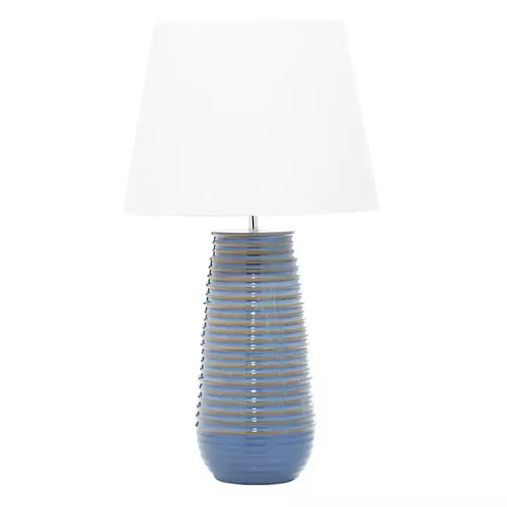 Outlet Blue Ribbed Stoneware Table Lamp Table Lamps