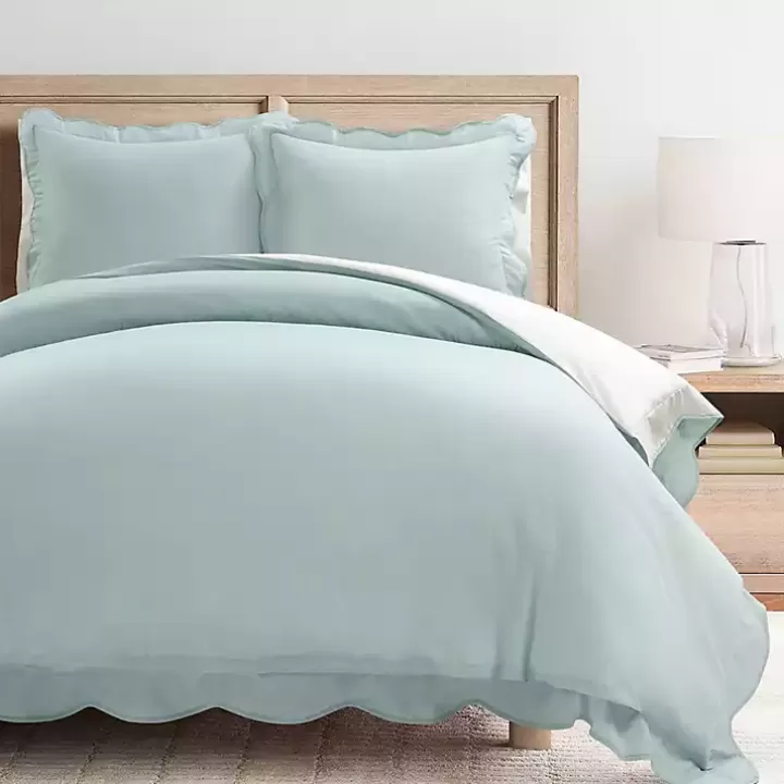 Outlet Blue Scallop Edge 3-pc. Full/Queen Duvet Cover Set Duvets