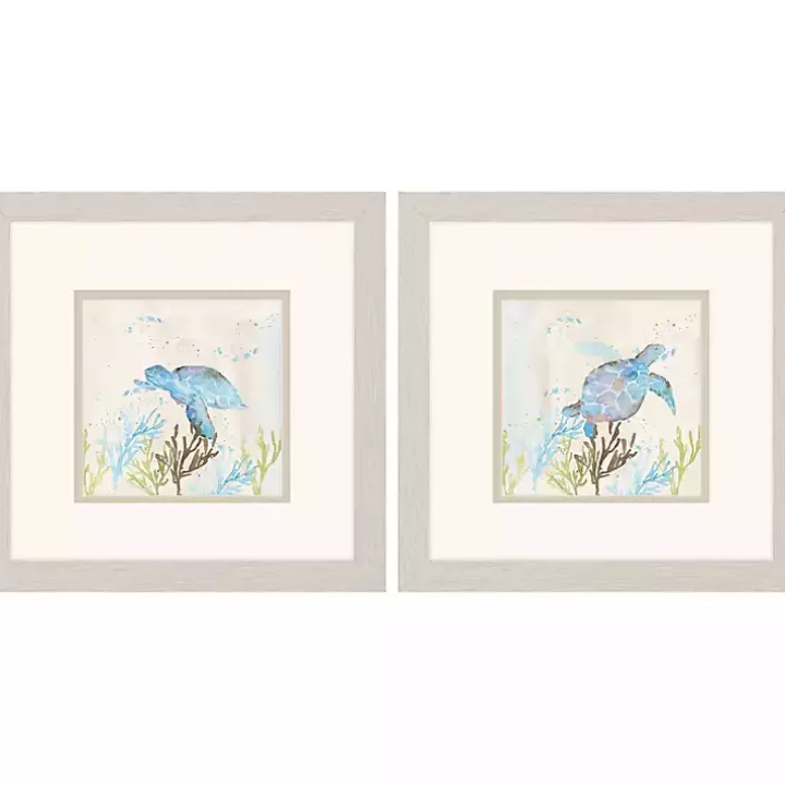 Sale Blue Sea Turtle Frames Art Prints, Set of 2 Framed Art