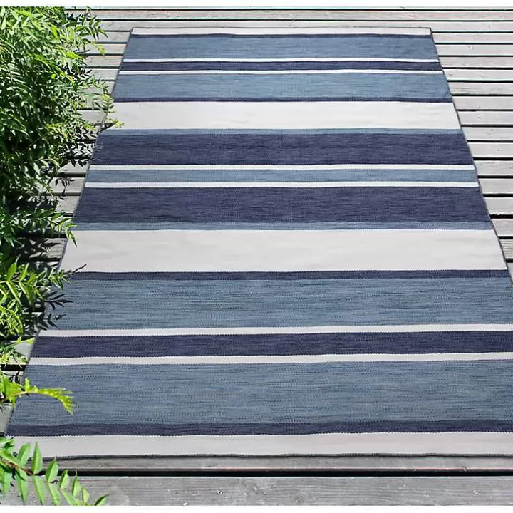 Sale Blue Shades Striped Indoor/Outdoor Area Rug, 5x7 Outdoor Rugs