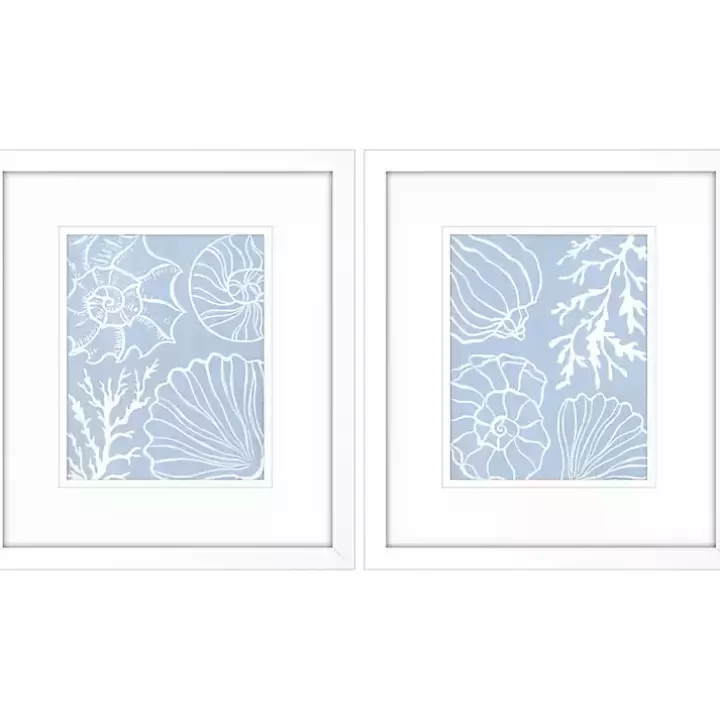 Outlet Blue Shell Silhouettes Framed Art Prints, Set of 2 Framed Art