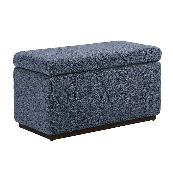 Store Blue Sherpa & Walnut Rectangle Storage Ottoman Benches & Ottomans