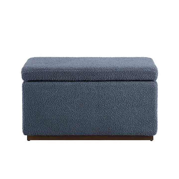 Store Blue Sherpa & Walnut Rectangle Storage Ottoman Benches & Ottomans