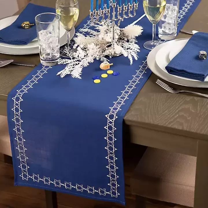 New Blue Star of David Hanukkah Table Runner Table Linens