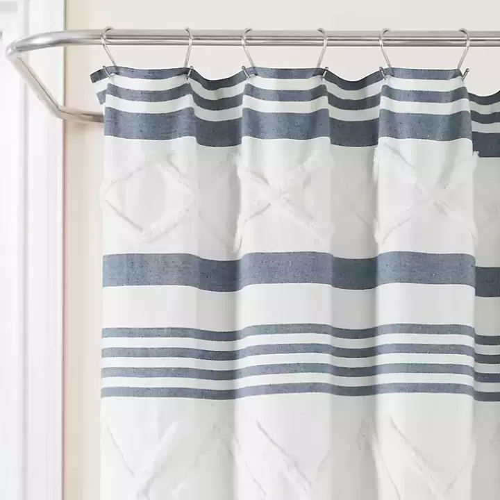 Sale Blue Stripe Diamond Tufted Shower Curtain Shower Curtains