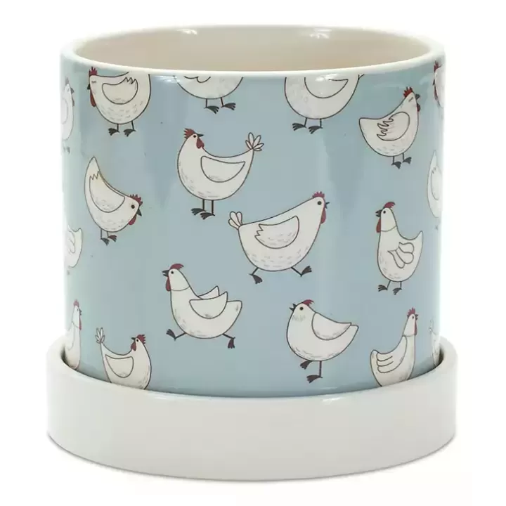 Online Blue Striped and Chicken Decorative Pots, Set of 2 Planters