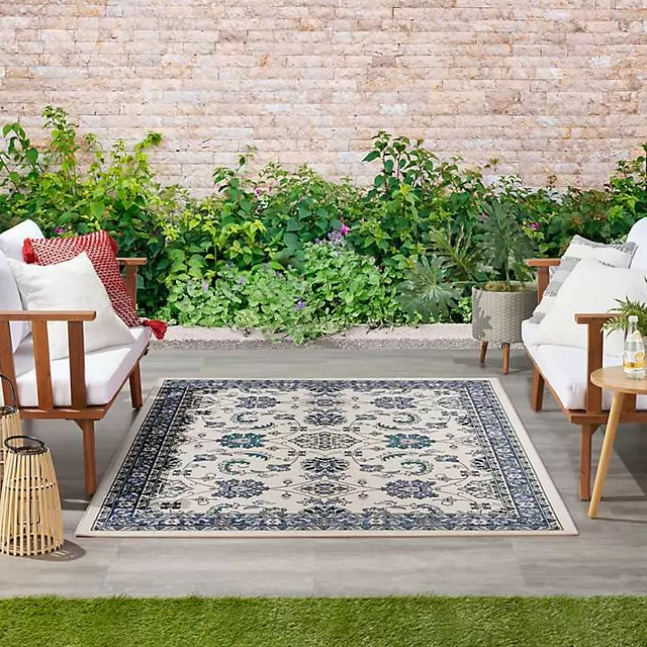 Best Sale Blue Vintage Medallion Indoor/Outdoor Rug, 4x6 Outdoor Rugs