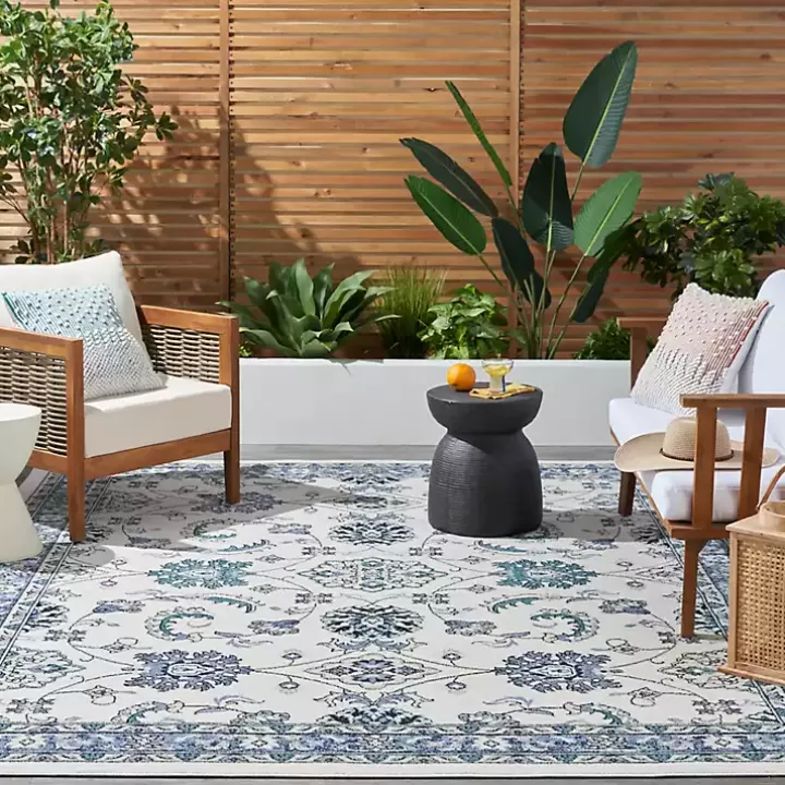 Online Blue Vintage Medallion Indoor/Outdoor Rug, 8x10 Outdoor Rugs