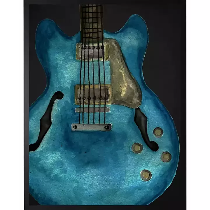 Hot Blue Watercolor Guitar Framed Art Print Framed Art
