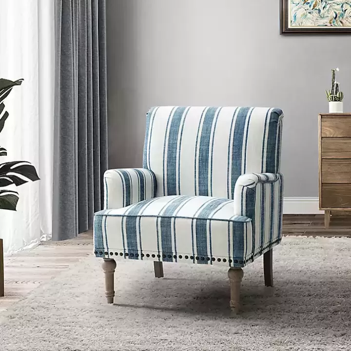 Cheap Blue White Stripe Upholstered Accent Chair Accent Chairs