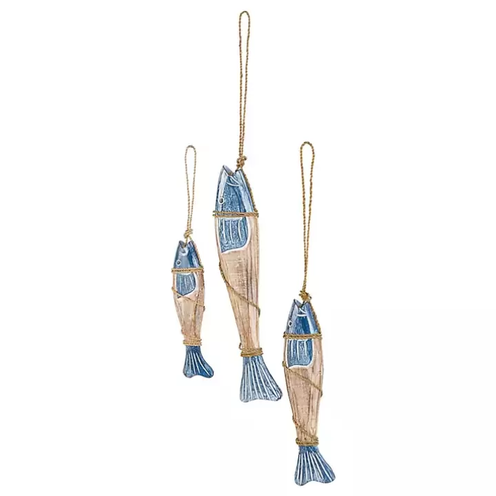 Shop Blue Wood Fish Hanging Wall Plaques, Set of 3 Wall Plaques