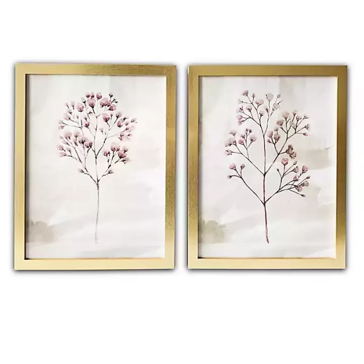 Hot Blush Branches Framed Art Prints, Set of 2 Framed Art