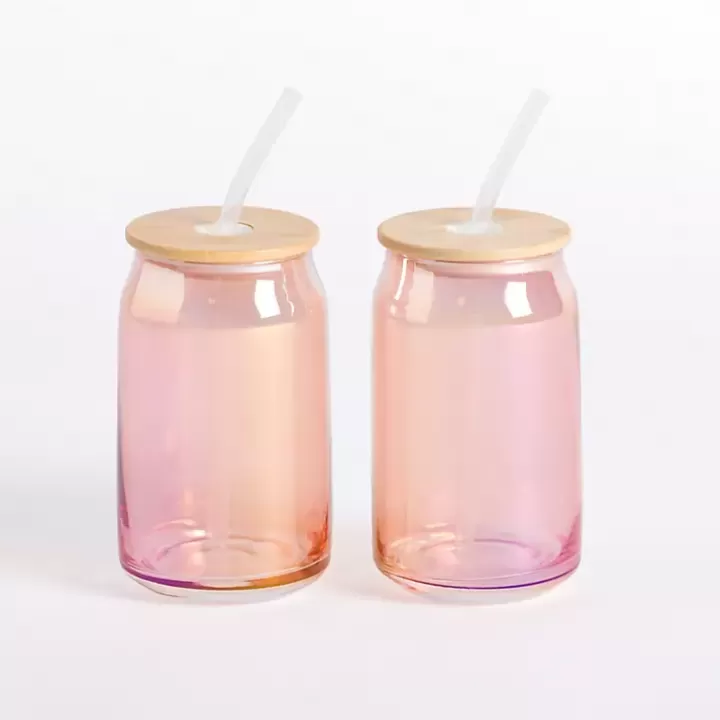 Sale Blush Glass Can Tumblers, Set of 2 Glassware & Drinkware