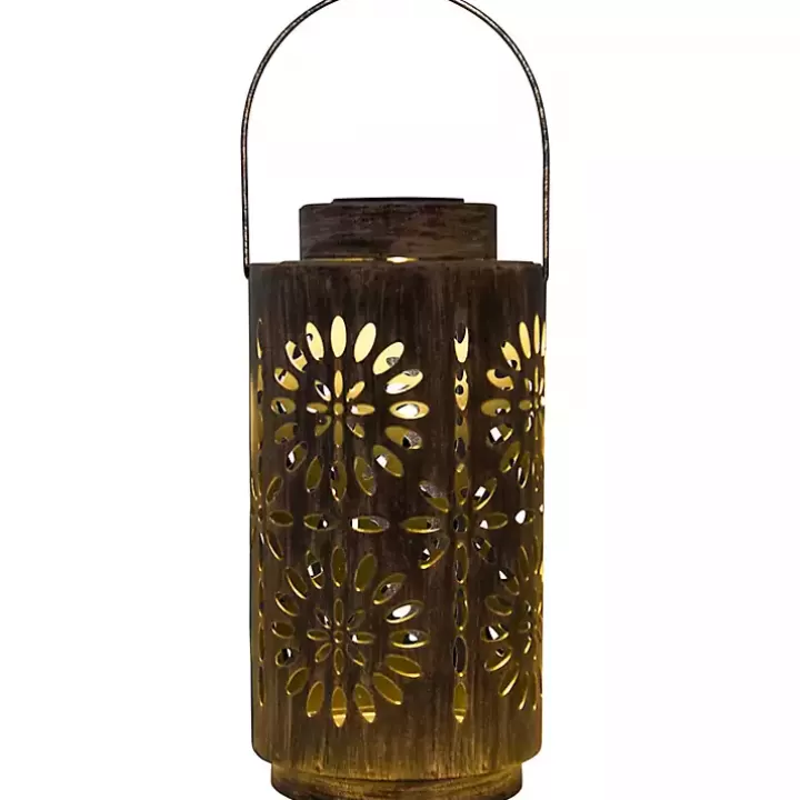 Online Brass Metal Flower Cutout Solar Lantern Outdoor Lighting