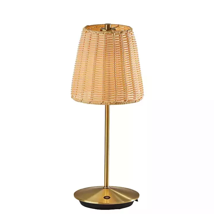Store Brass Metal Rattan Shade Cordless Table Lamp Outdoor Lighting
