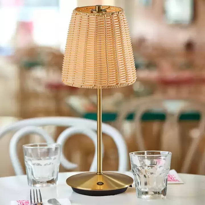 Store Brass Metal Rattan Shade Cordless Table Lamp Outdoor Lighting