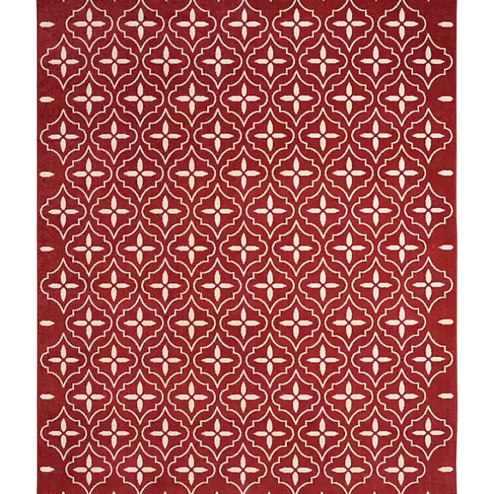 Cheap Brick & Ivory Quatrefoil Indoor/Outdoor Rug, 5x7 Outdoor Rugs