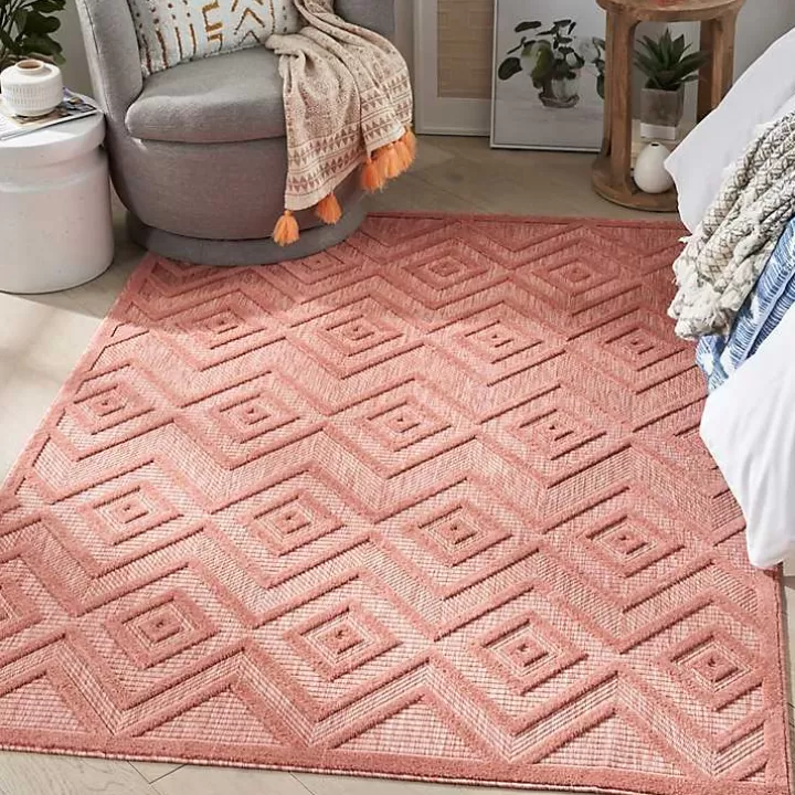 Cheap Bright Coral Diamond Outdoor Area Rug, 6x9 Outdoor Rugs