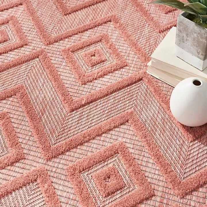 Cheap Bright Coral Diamond Outdoor Area Rug, 6x9 Outdoor Rugs