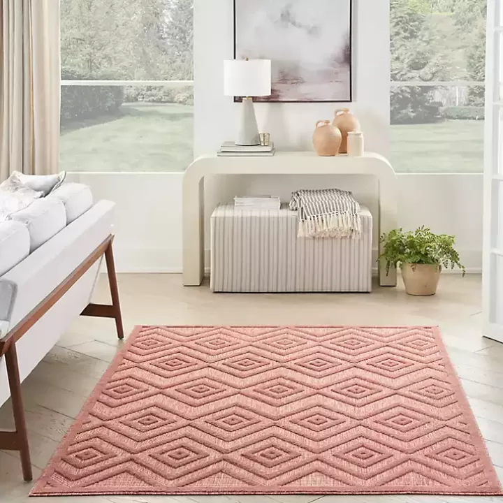 Cheap Bright Coral Diamond Outdoor Area Rug, 6x9 Outdoor Rugs