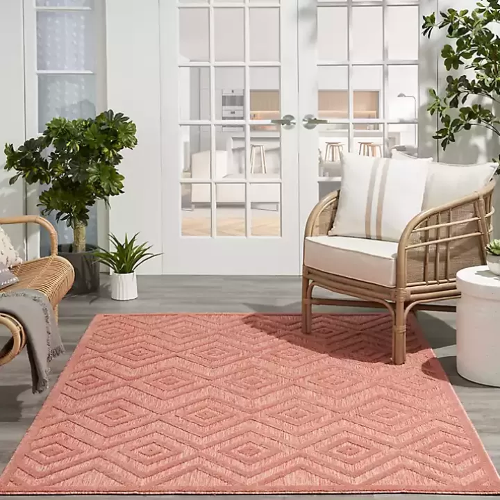 Cheap Bright Coral Diamond Outdoor Area Rug, 6x9 Outdoor Rugs
