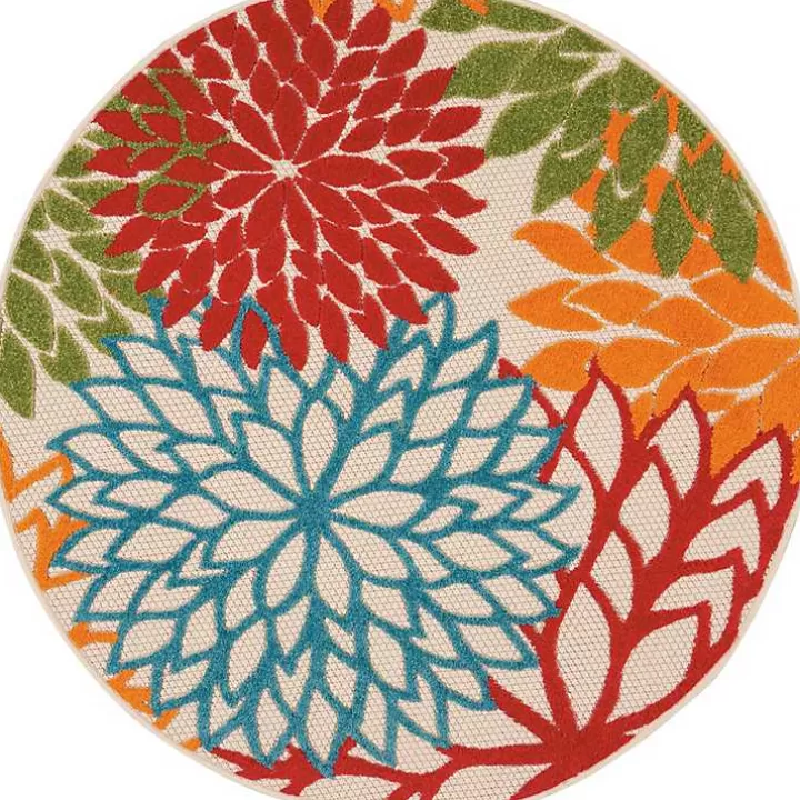 Flash Sale Bright Leaves Round Outdoor Area Rug, 5x5 Outdoor Rugs