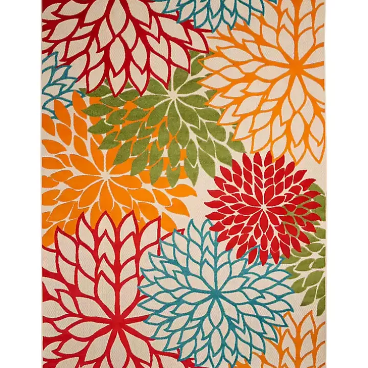 Fashion Bright Red Floral Burst Outdoor Area Rug, 6x9 Outdoor Rugs