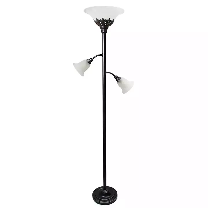 Online Bronze and White 3-Scallop Glass Floor Lamp Floor Lamps