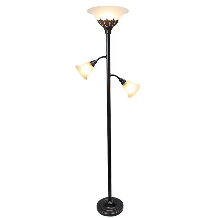 Online Bronze and White 3-Scallop Glass Floor Lamp Floor Lamps