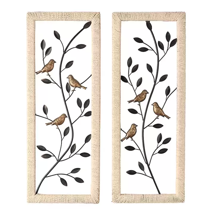 Fashion Bronze Bird and Branch Wall Plaques, Set of 2 Wall Plaques