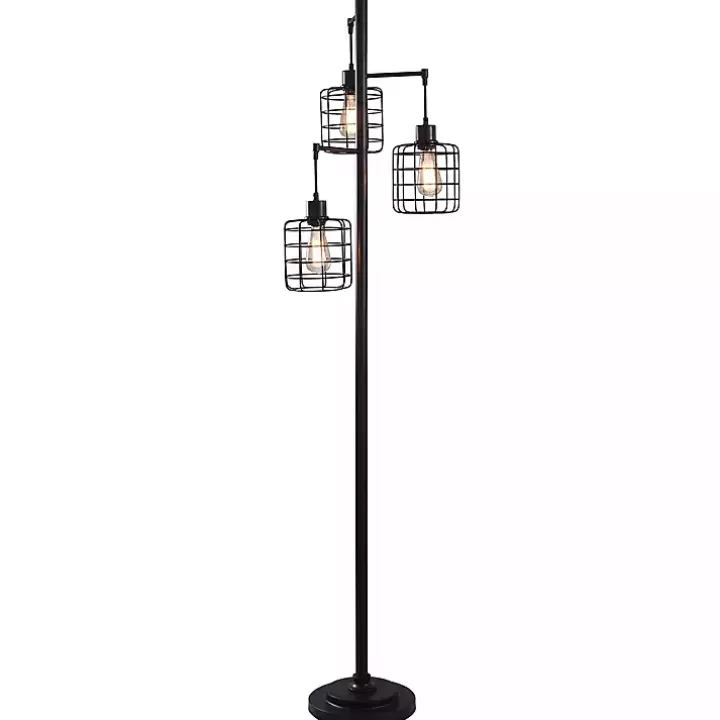 Sale Bronze Caged Metal 3-Tier Floor Lamp Floor Lamps