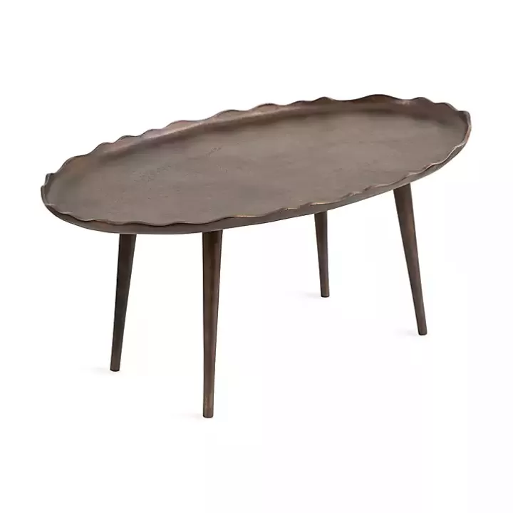 Hot Bronze Metal Deckled Edge Oval Coffee Table Coffee Tables