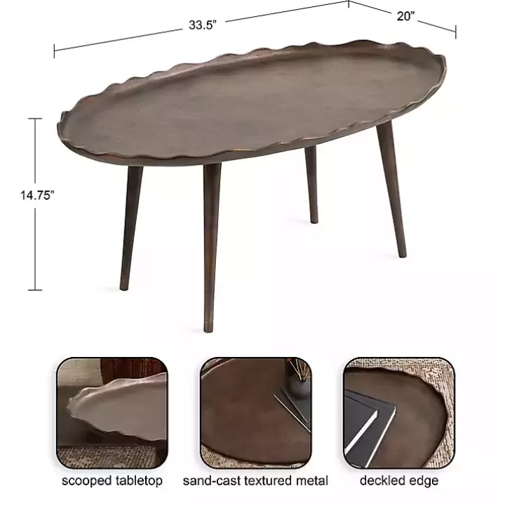 Hot Bronze Metal Deckled Edge Oval Coffee Table Coffee Tables