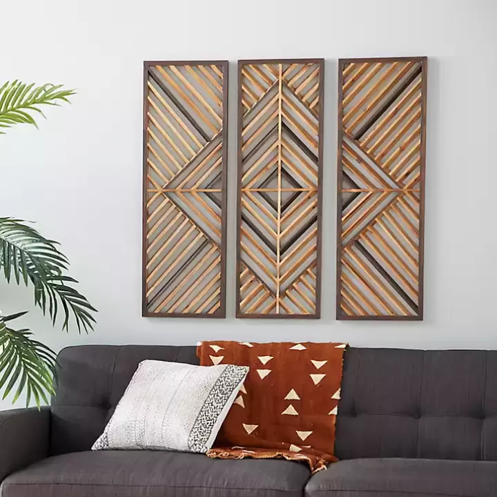 Shop Bronze Wood Geometric Wall Plaques, Set of 3 Wall Plaques