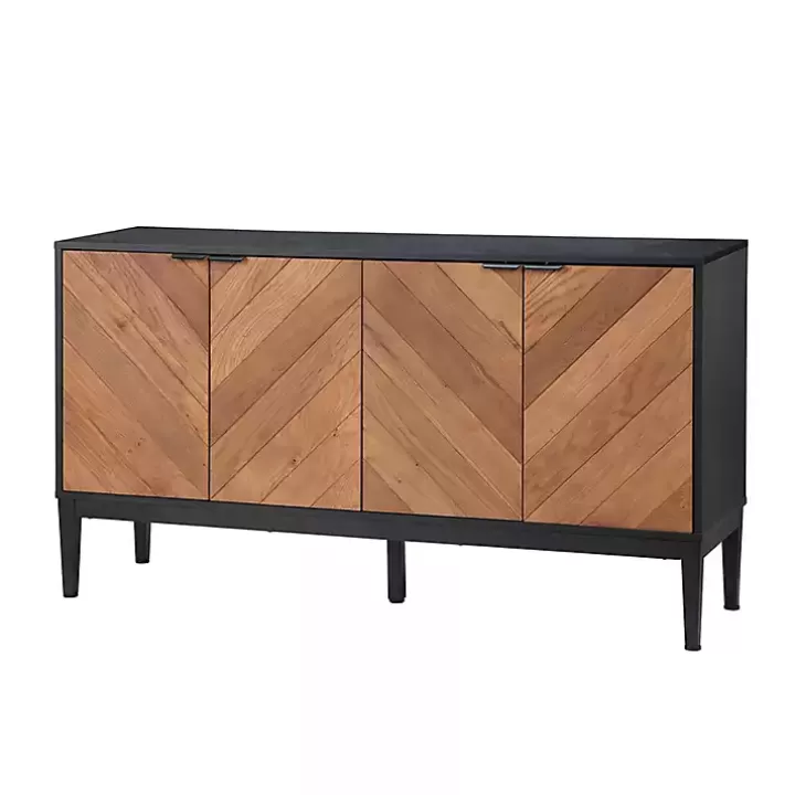 New Brown and Black Wood Chevron 4-Door Sideboard Cabinets & Sideboards