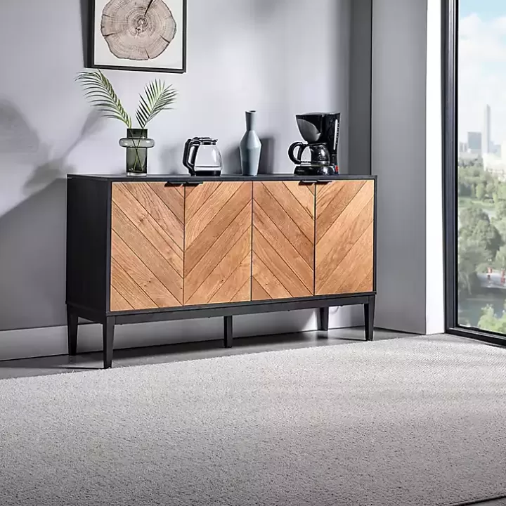 New Brown and Black Wood Chevron 4-Door Sideboard Cabinets & Sideboards