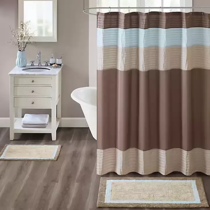 Fashion Brown and Blue Border Cotton Bath Runner Bathroom Rugs