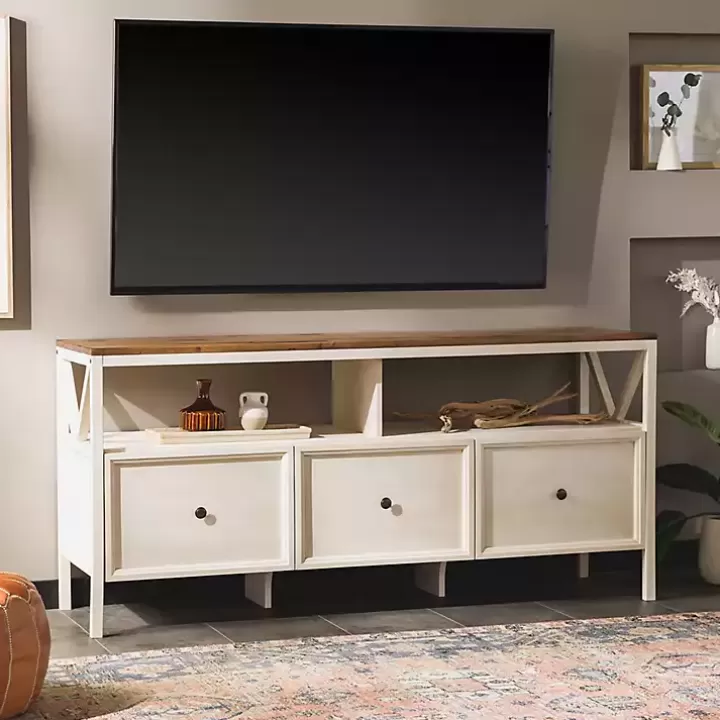 Outlet Brown and Whitewashed Wood 3-Drawer Media Cabinet Tv Stands & Media Consoles